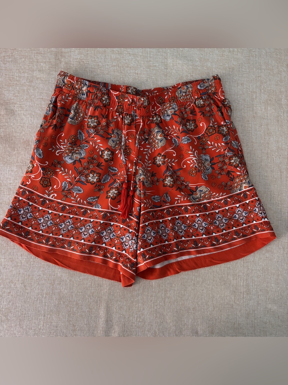 J. Jill Rust Orange Floral High-Rise Drawstring Shorts ~ Rayon Sz Sm Petite - Picture 3 of 7